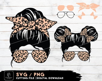 Mom Life Leopard Messy Bun SVG – Kid Life Cut Files (Digital Download)