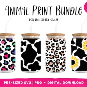 Animal Print Libbey glass svg, Leopard 16oz Libbey Wrap, Cow spots glass can svg, Leopard Print Svg, Glass Can Wrap - Digital Download