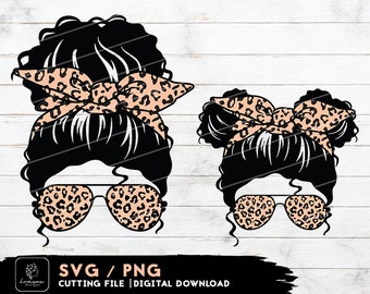 Mom Life Messy Bun Leopard Skull SVG Files for Cricut (Digital Download)