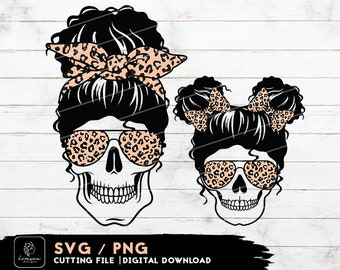 Afro Mom Skull SVG, Messy Bun, Cricut Cut Files (Digital Download)