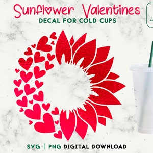 Valentines Day Sunflower 24oz Venti Cold Cup Svg - Hearts Cold Cup SVG - For Personalized Cups - Digital Download