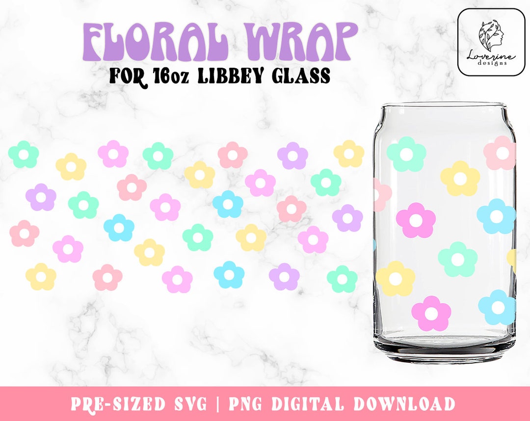 Retro Flower 16oz Libbey Can Wrap, Groovy Floral SVG PNG (digital ...