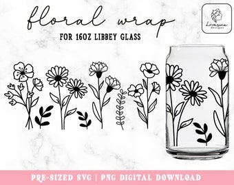 Wildblumen 16 Unzen Libbey Glass SVG, Floral Cut File (Digitaler Download)