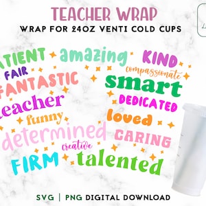 Teacher 24oz Venti Cold Cup Svg - Teacher Fuel Cold Cup SVG - Teach Love Inspire Full Wrap 24oz Venti Cold Cups - Digital Download