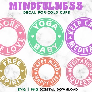 6 Mindfulness 24oz Venti Cold Cup Svg Bundle, Meditation Cold Cup Svg, Yoga Free Spirit Coupes personnalisées - Téléchargement numérique