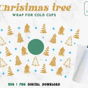 Christmas Tree Svg 24oz Venti Cold Cup Svg,  Cold Cup Svg, Christmas Wrap Svg Png, Snow Cut File, Instant Download