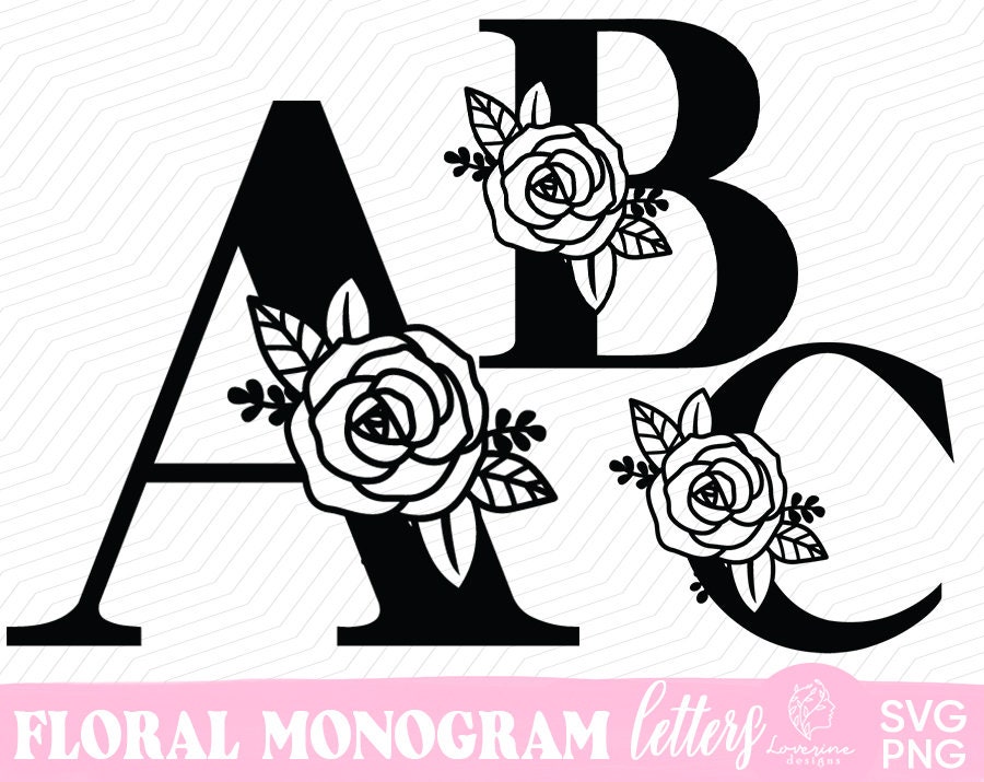 Monogram With Roses Rose Monogram SVG Alphabet, Floral Letters Bundle (SVG, PNG) - Etsy