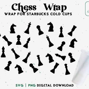 Chess 24oz Venti Cold Cup Svg - The Queen&#39;s Gambit Cold Cup - Chess Queen Full Wrap dla spersonalizowanych 24oz Venti Cold Cups - Pobieranie cyfrowe