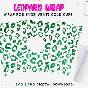 Pełny owijka w panterkę Svg, nadruk zwierzęcy 24oz Venti Cold Cup Svg, zimny kubek Svg, owijka w panterkę Svg Png Cut File Instant Download