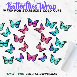 Butterfly SVG 24oz Venti Cold Cup SVG, Cold Cup Svg- Butterfly for Personalized 24oz Venti Cold Cups Wrap Cut File Digital Download
