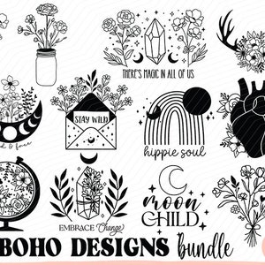 Boho SVG Bundle, Boho Svg Cricut, Hippie SVG, Magic Celestial Svg, Floral moon svg, Wildflower Svg, Minimalist Svg, Magic, Digital Download