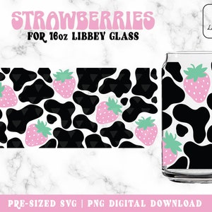 Stampa mucca Libbey vetro svg, Cow Spots 16oz lattina di vetro svg, Animal Print svg lattina di vetro, Fragola birra bicchiere svg - Digital Download