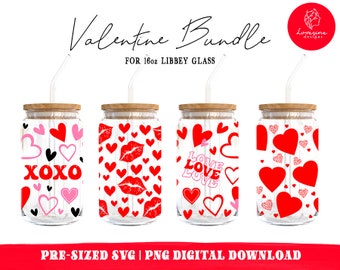 Valentijnsdag Libbey Glass SVG-bundel, harten, liefde (digitale download)