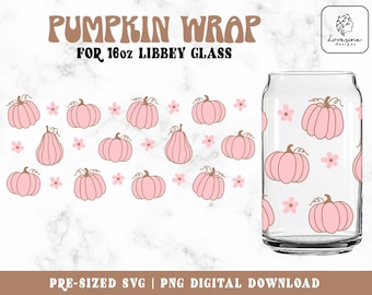 Pumpkin 16oz Libbey Glass Wrap SVG, Fall Coffee Can (Digital Download)