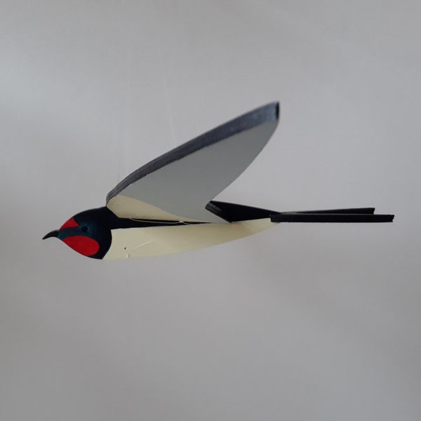 barn swallow - wooden bird mobile [français: hirondelle rustique]