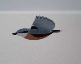 Eurasian nuthatch - wooden bird mobile [français: sitelle torchepot]