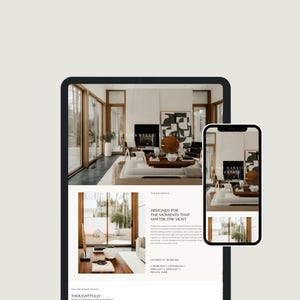 May include: A tablet and a smartphone displaying a real estate website for The Oakville Estate. The screens show interior photos of a living room with a fireplace, large windows, and text that reads Designed for the moments that matter the most.
