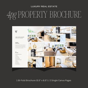 Vastgoedbrochure, dubbelgevouwen vastgoedbrochure, 4 pagina's, vastgoedsjabloon, vastgoedmarketing, instant download, vastgoedflyer, canva