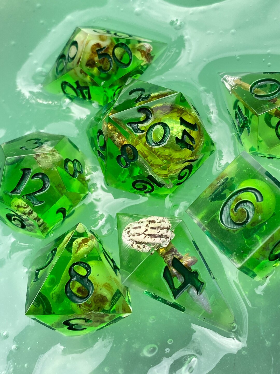 Gelatinous Polyhedrals 7 Piece Sharp Edge Resin Dice Set, Gelatinous