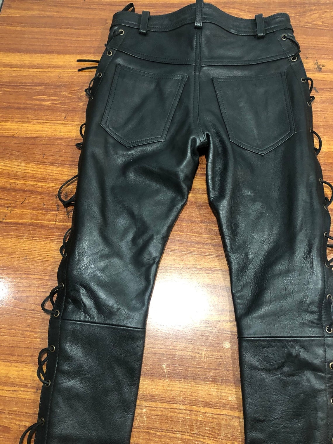 Mens Leather Side Lace Pants Genuine Cowhide plain Skin Etsy