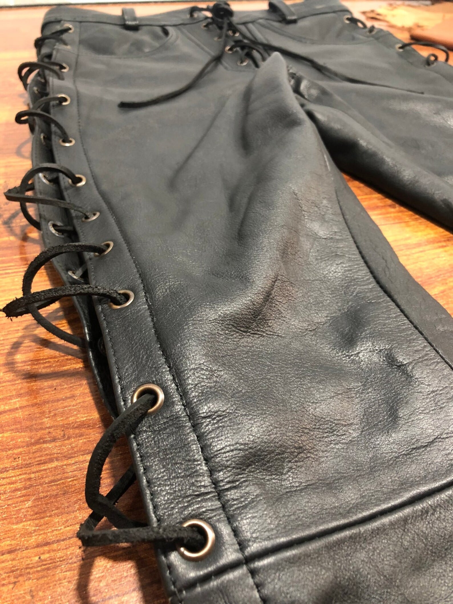 Mens Leather Side Lace Pants Genuine Cowhide plain Skin | Etsy