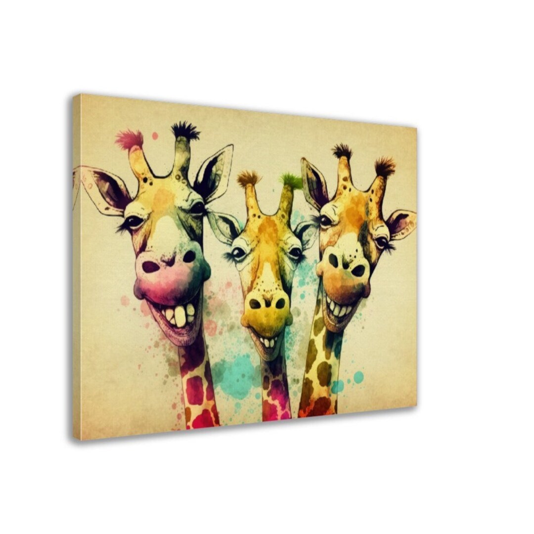 Funky Giraffe Trio Watercolor Style Wall Art Canvas for Etsy