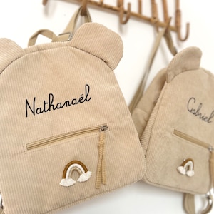 Sac à dos ourson velours côtelé personnalisé 3/6 ans