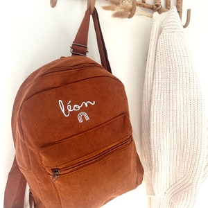 Corduroy backpack personalized with first name and pattern