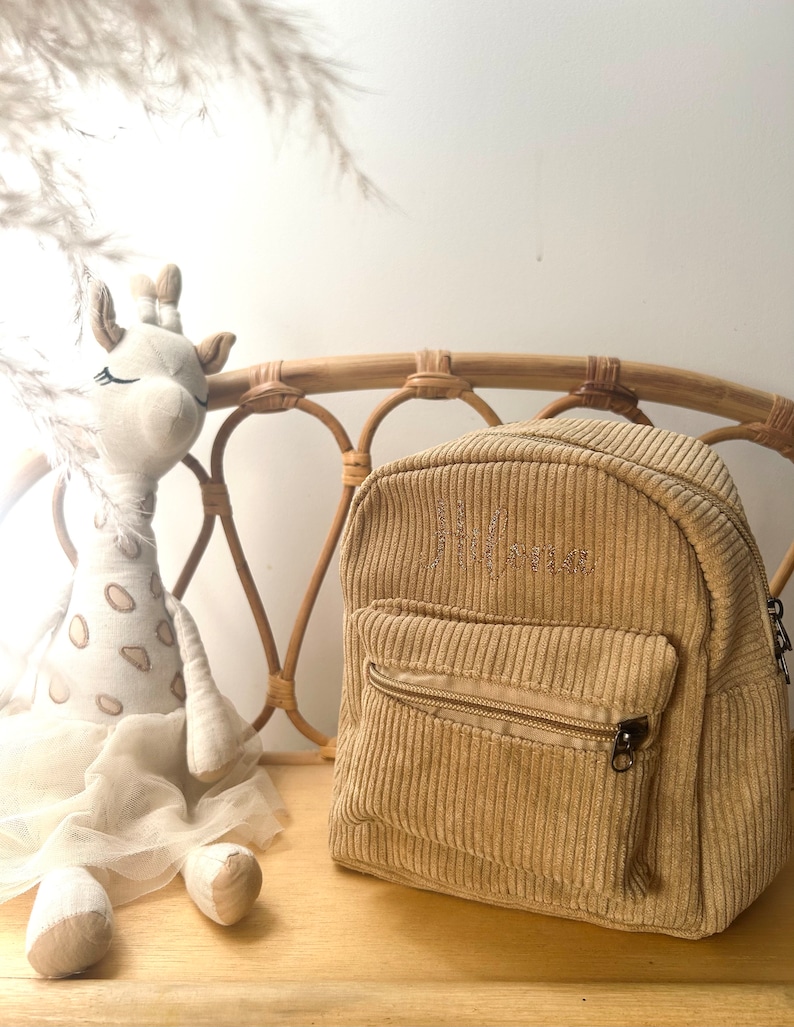 Petit sac à dos velours côtelé personnalisé BEIGE PETITE POCHE