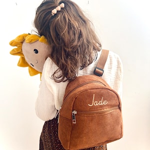 Mochila pequena de veludo cotelê personalizada 0/3 anos