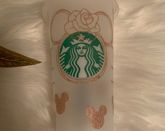 Minnie Mouse inspired Starbucks tumbler, Minnie, Mickey Starbucks cup Rose gold, glitter 24oz, Valentine’s Day cup, Starbucks coffee cup