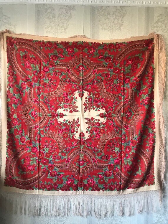 Antique shawl made of Romanian wool, large size sh