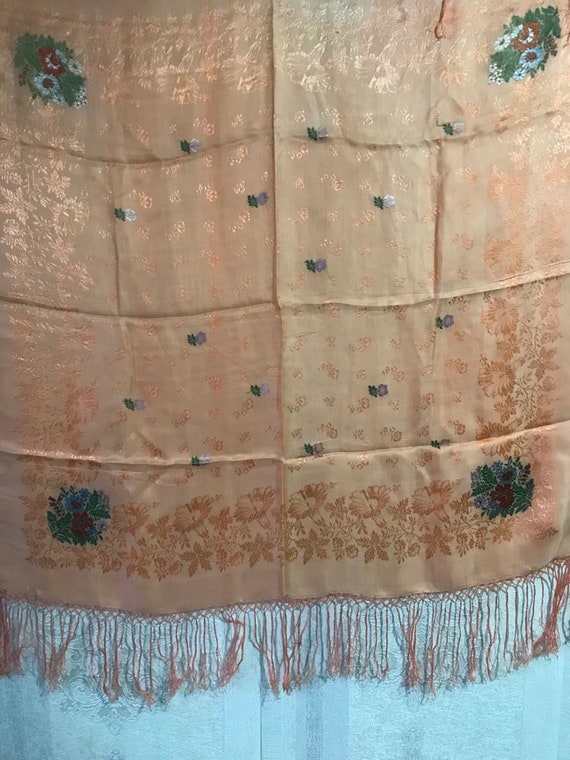 old silk scarf before 1917, beautiful fringed silk