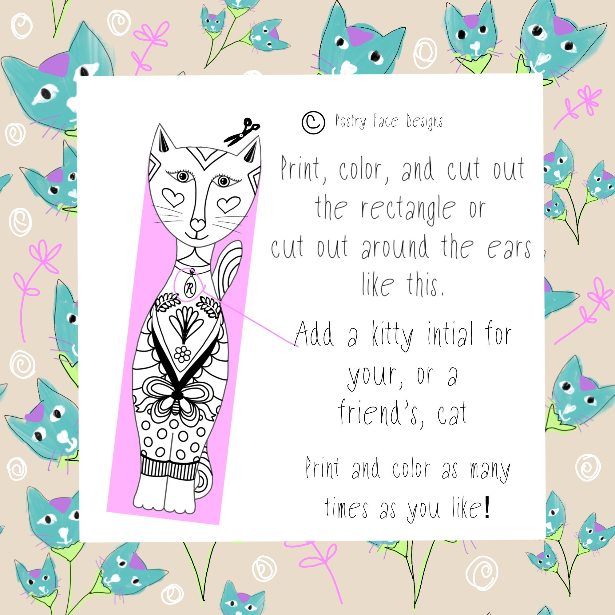 Cat Bookmarks Funny Coloring Book Page Single Page to Print Etsy