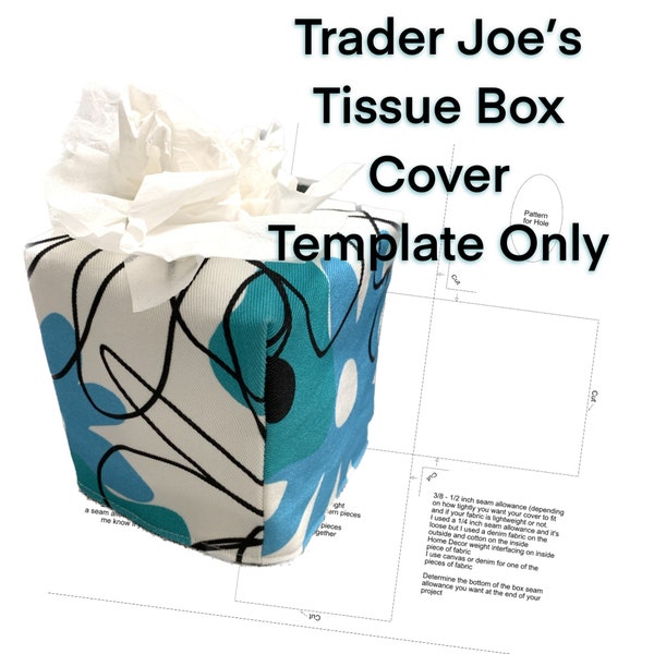 Tissue Box Cover Sewing Template | Instant Download Printable | Trader Joes Size | Pattern Only - No Instructions - Pastry Face Designs