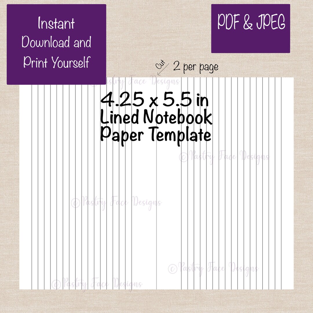 Lined Notebook Page Template 4.25 X 5.50 In. Instant Download Printable ...