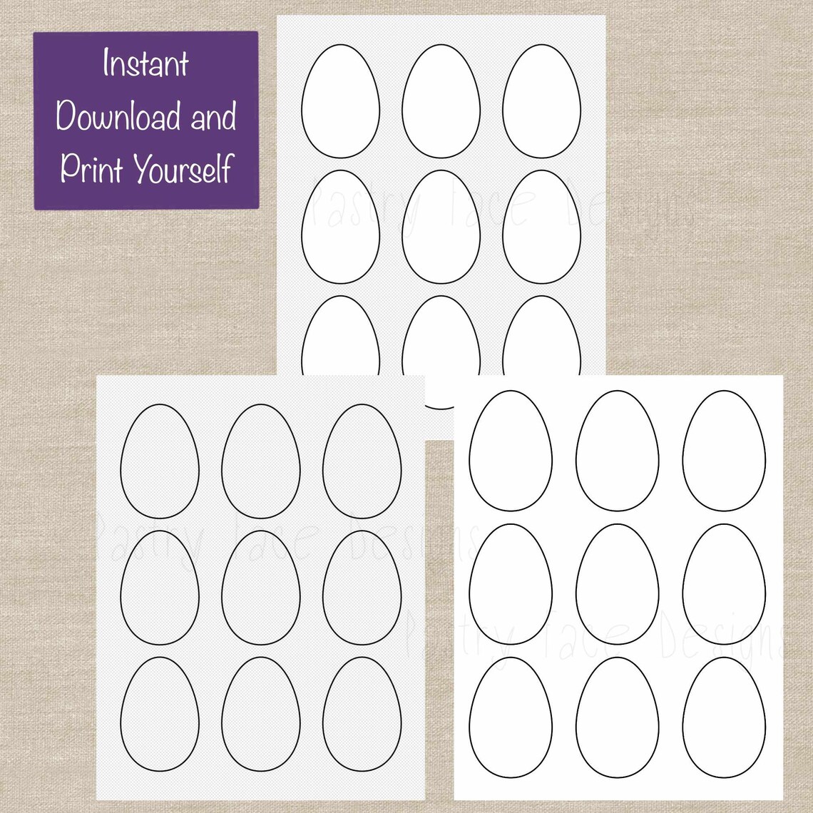 Easter Egg Shape Outline Template Printable 9 per Page SVG PDF Files