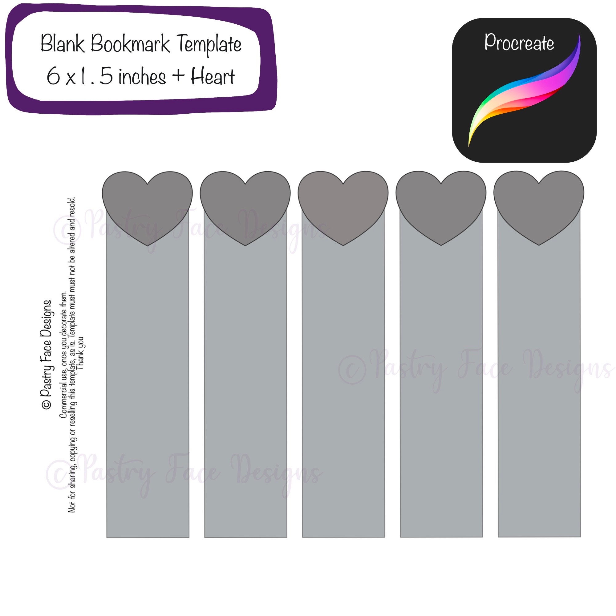 Blank Bookmark Template With Heart Approx. 1.5 X 6inch | Use in Procreate App | Commercial Use | Instant Download - Pastry Face Designs - Etsy blank-bookmark-template-with-heart-approx-1-5-x-6inch-use-in-procreate-app-commercial-use-instant-download-pastry-face-designs-etsy