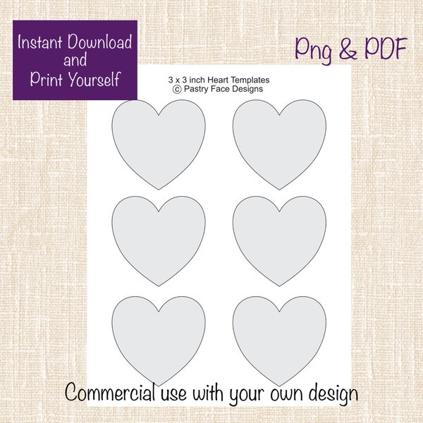 Blank Heart Templates 3 x 3 inches each | Frame | PNG File | Commercial Use |  Instant Download Printable - Pastry Face Designs