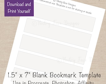 Blank Bookmark Template 1.5 x 7 inch | Printable PDF & PNG (Commercial Use)