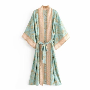 Kimono Robe | Summer Kimono Robe | Vintage Style | Cotton Kimono | Stylish Summer Kimonos | Mint Green & Gold Blemish Kimono | Gift for Her