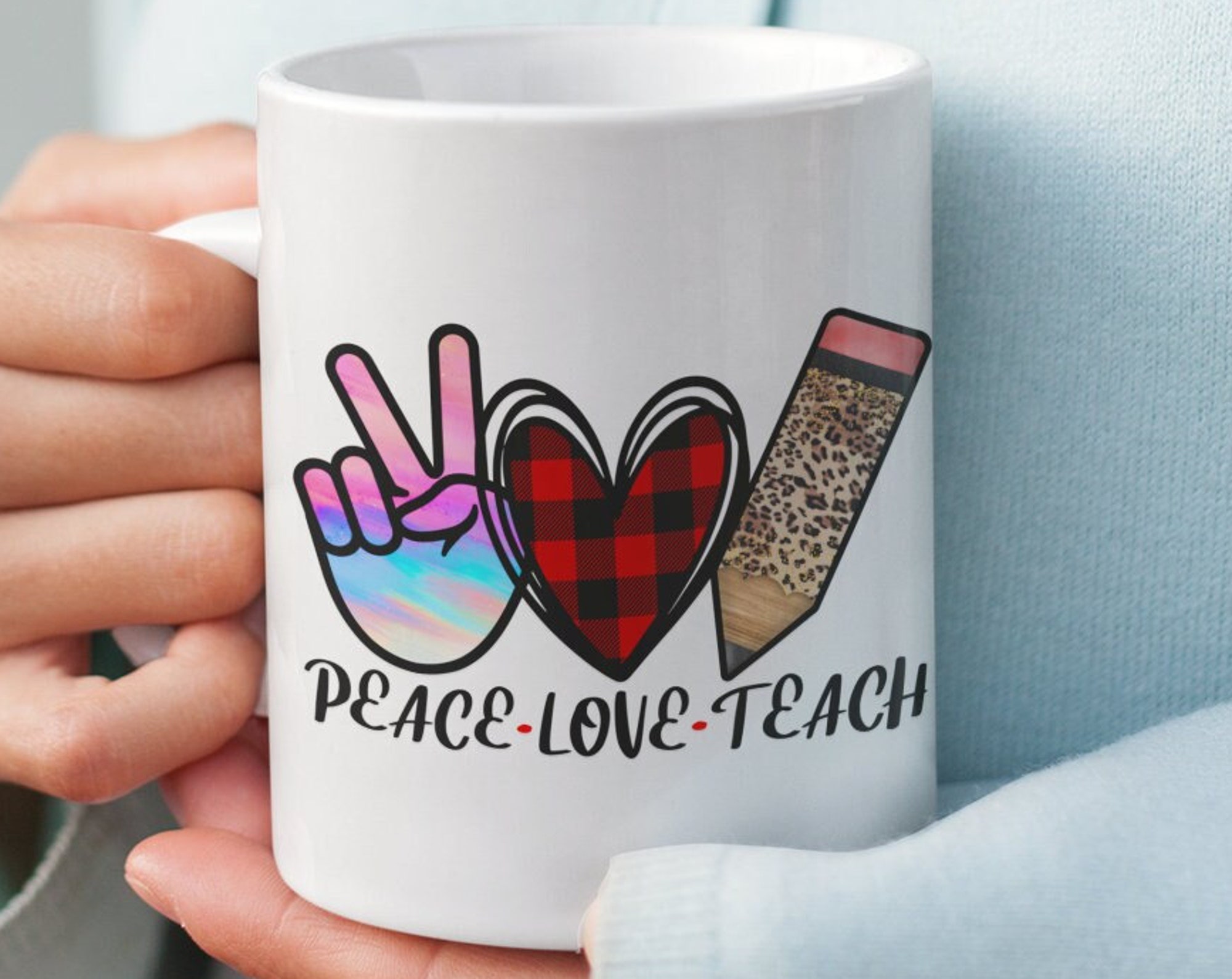 Discover Peace Love Teach, Adult Coffee Mug