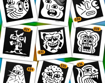 VISAGES CARRÉS / 028 - 036 / Gravure sur bois
