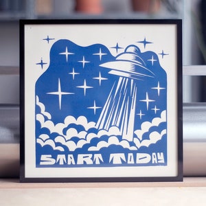 START TODAY / Woodcut / Holzschnitt / 30cm x 30cm / Contemporary printmaking / Kleinstück