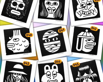 VISAGES CARRÉS / 037 - 045 / Gravure sur bois