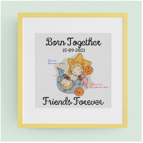 Twins Birth Sampler cross stitch pattern, PDF download only