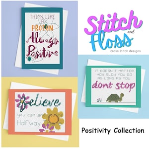 Positivity Card Collection, cross stitch patterns, PDF only