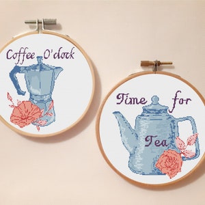 Time for tea and coffee o&#39;clock both patterns, pdf only