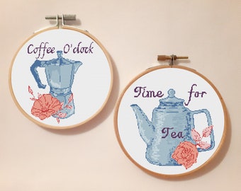 Time for tea and coffee o'clock both patterns, pdf only