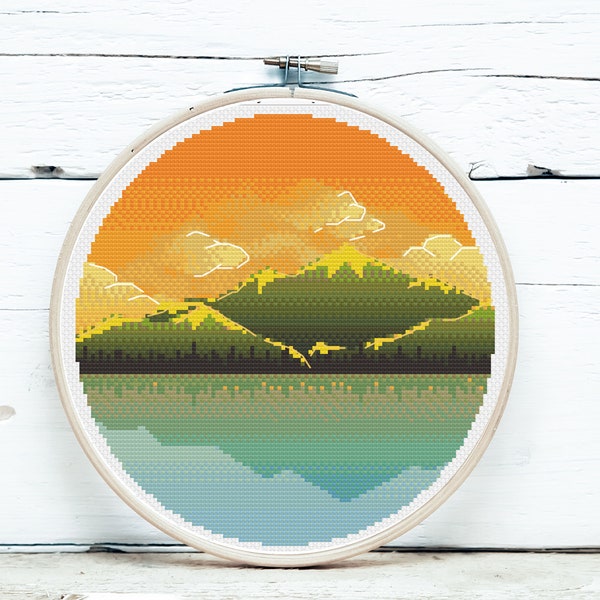 Mountain Sunset, cross stitch pattern, PDF only